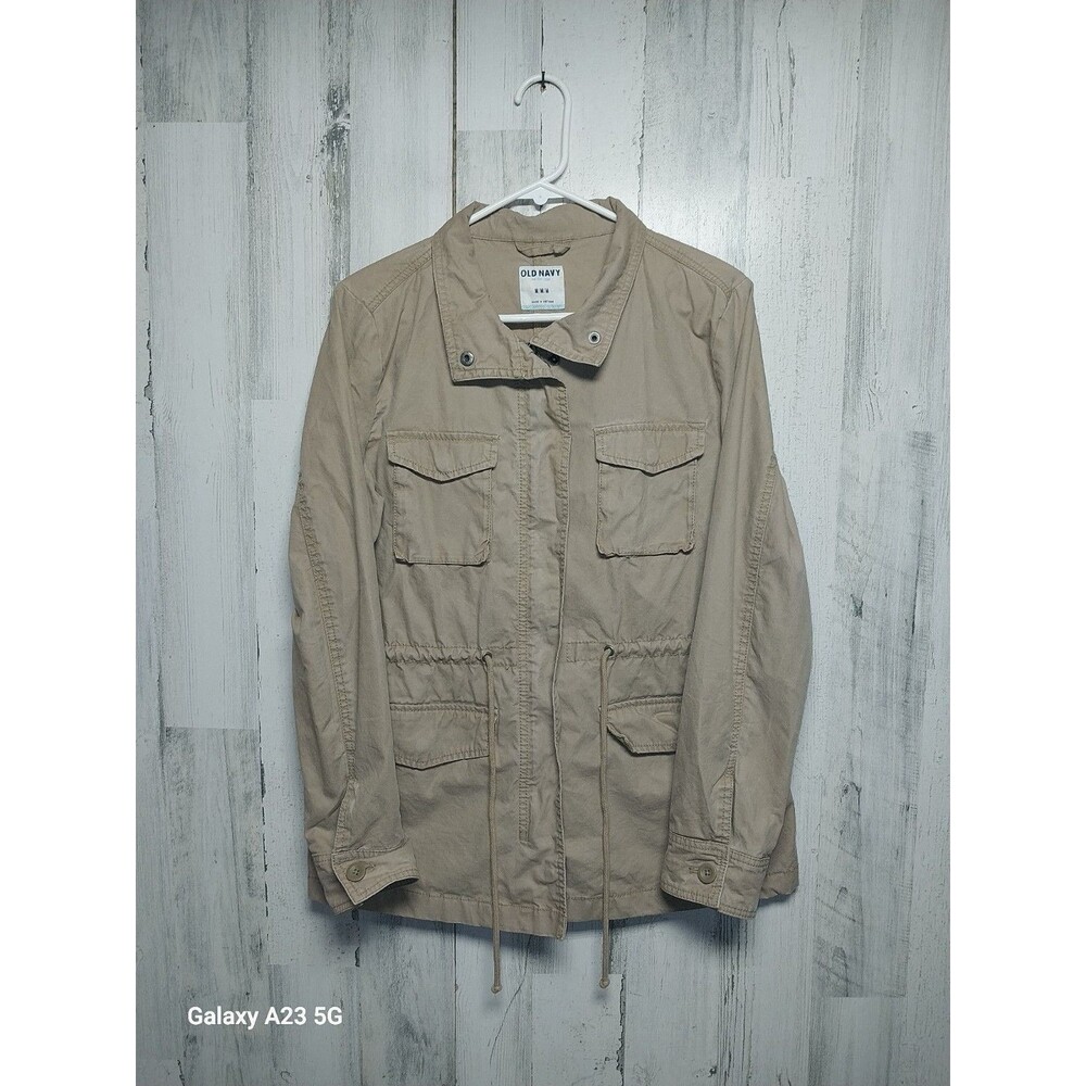 Old Navy Women's Utility Jacket Khaki Cinch Waist Size Medium Beige